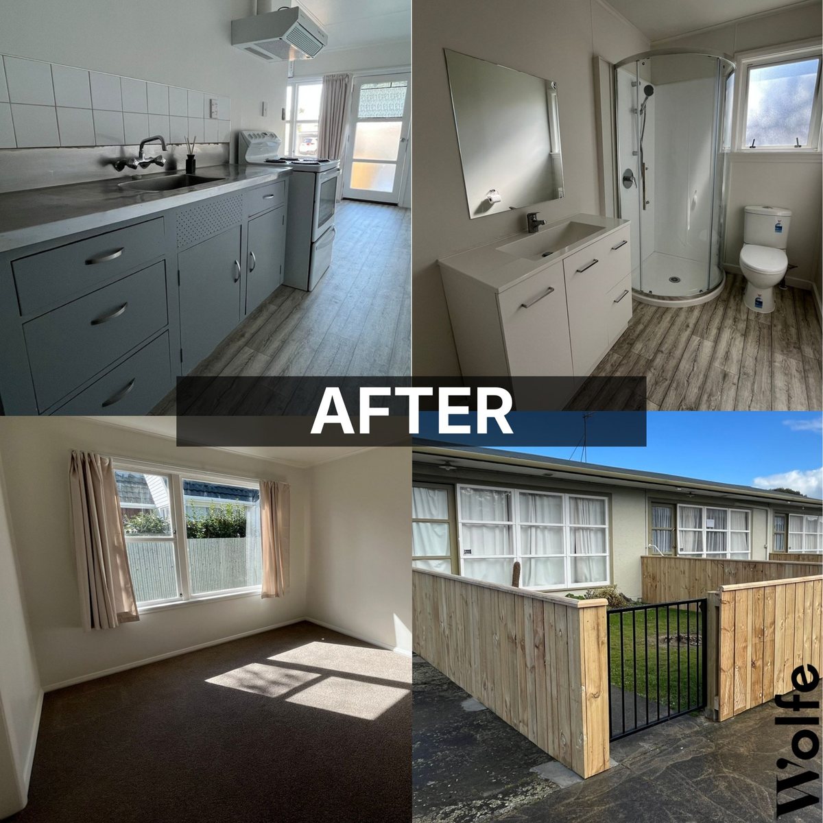 After: new kitchen, new bathroom, new flooring and fenced private yards